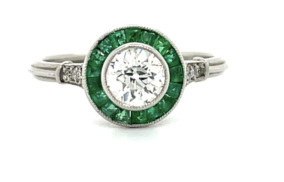.57ct Diamond .48ct Emerald Platinum Ring