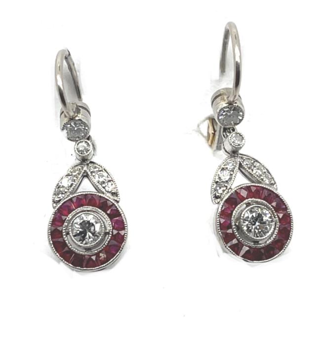 1.16ct Diamond (Estimate) 1.16ct Rubies PT+18K Earrings