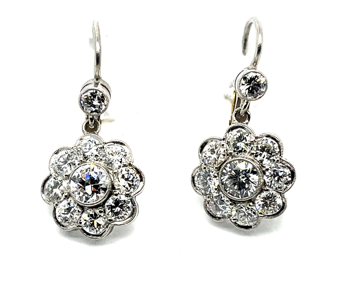 .78ct Exact European Cut Center Diamonds 1.85ct Total PT+18K Earrings