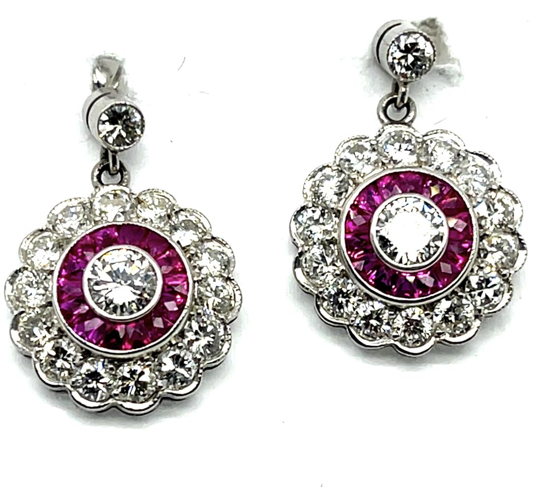 .40ct Diamond 1ct Ruby Platinum Earrings