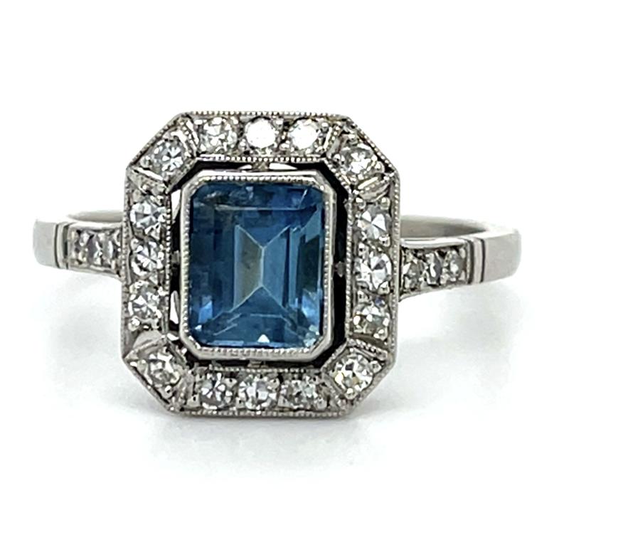 .87ct Aquamarine .55ct Diamond Platinum Handmade Ring