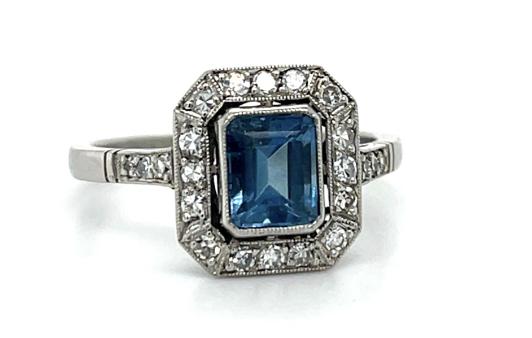 .87ct Aquamarine .55ct Diamond Platinum Handmade Ring