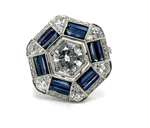 1.05ct Diamond 3.80ct Sapphire Platinum Handmade Ring