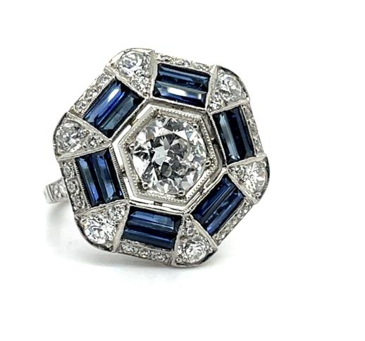 1.05ct Diamond 3.80ct Sapphire Platinum Handmade Ring