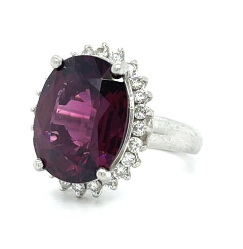 9.90ct Garnet .58ct Diamond Platinum Ring