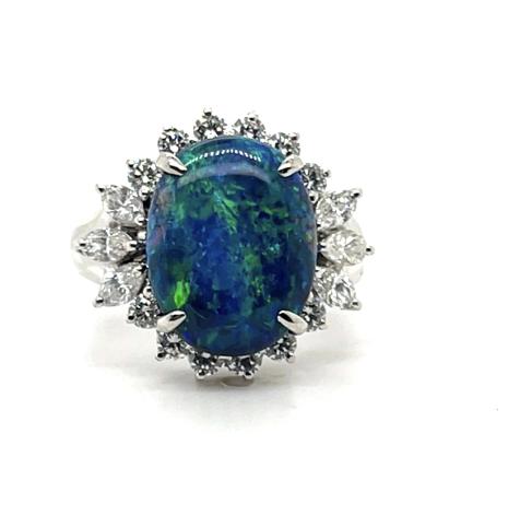3.33ct Australian Black Opal .86ct Diamond Platinum Ring