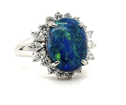 3.33ct Australian Black Opal .86ct Diamond Platinum Ring