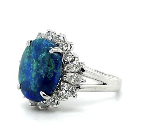 3.33ct Australian Black Opal .86ct Diamond Platinum Ring