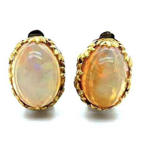 6.5ct Mexican Jelly Fire Opal 14KY Custom Handmade Earrings
