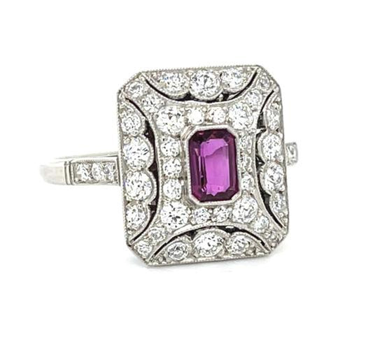 .50ct Ruby 1ct Diamond Platinum Handmade Ring