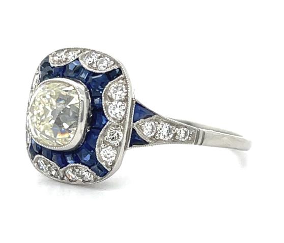 1.56ct VS K-L Old Miner Diamond .88ct Saphire Platinum Handmade Ring