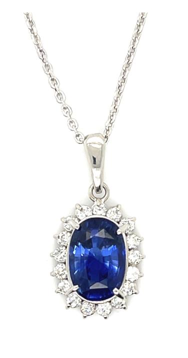 3.94ct Sapphire .53ct Diamond Platinum Pendant