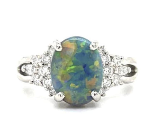 2.04ct Semi Black Australian Opal Ring