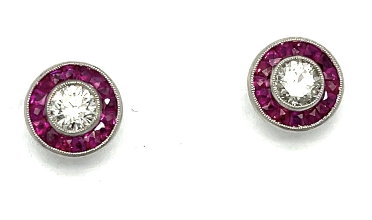 .80ct Ruby .40ct Diamond Platinum Earrings