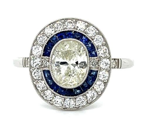 .80ct Oval Diamond .40ct Sapphire Platinum Handmade Ring