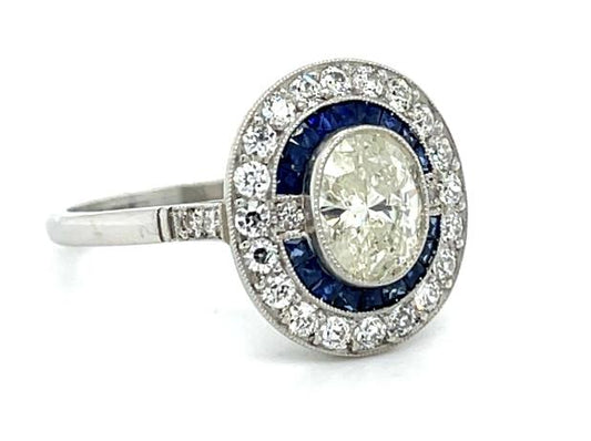 .80ct Oval Diamond .40ct Sapphire Platinum Handmade Ring