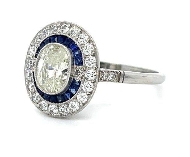 .80ct Oval Diamond .40ct Sapphire Platinum Handmade Ring