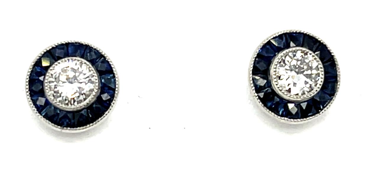 .40ct Diamond .82ct Sapphire Platinum Diamond Earrings
