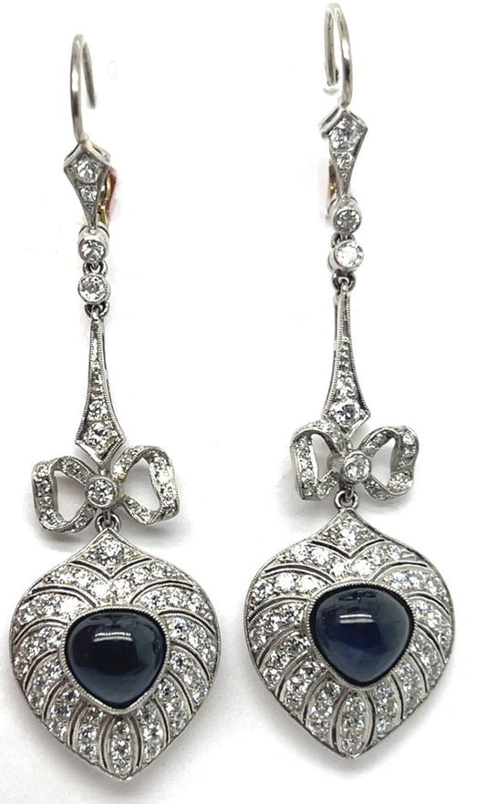 4ct Cab Sapphire 3.50ct Diamond Platinum Earrings
