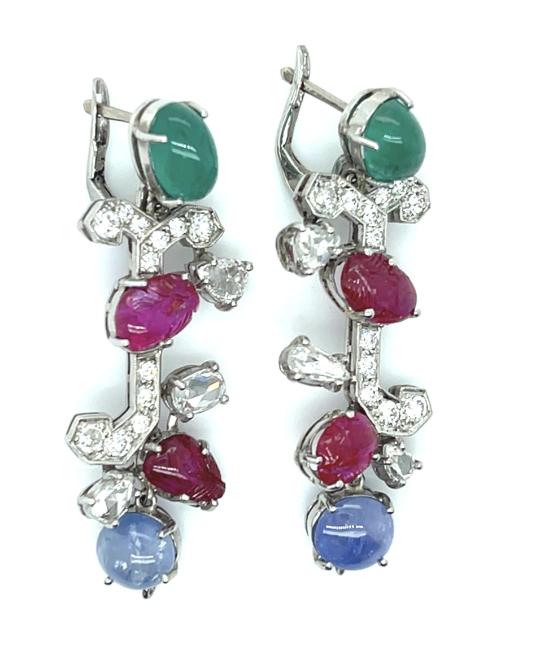 12.50ct Gemstones 3cts Diamonds Platinum Earrings