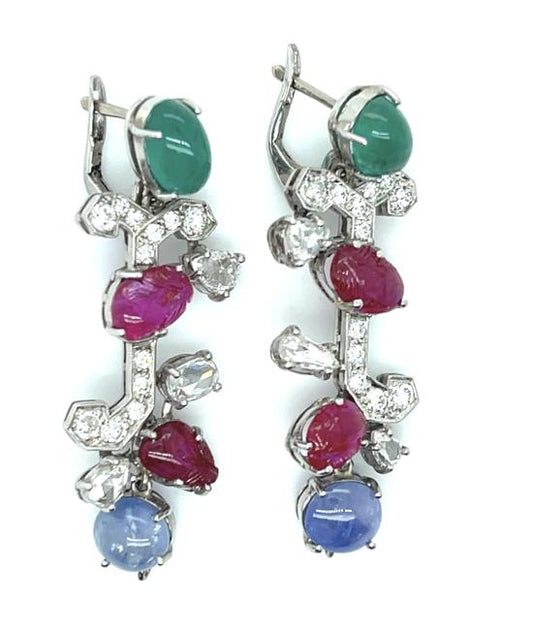 12.50ct Gemstones 3cts Diamonds Platinum Earrings