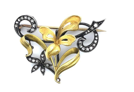 Original Victorian 1ct 18K+Silver Diamond Brooch