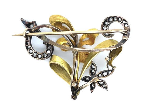 Original Victorian 1ct 18K+Silver Diamond Brooch