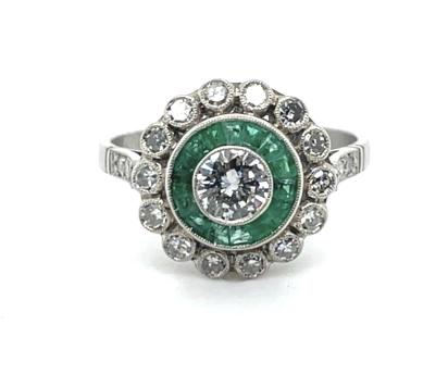 .38ct Center Diamond .32ct Emerald Platinum Handmade Ring