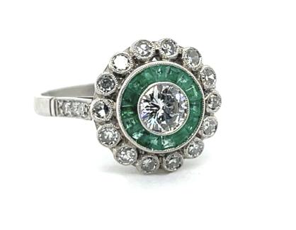 .38ct Center Diamond .32ct Emerald Platinum Handmade Ring