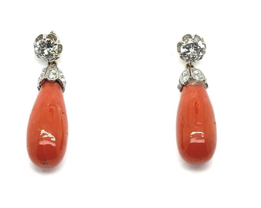 .80ct Center Diamond 1.10ct SD PT+18K Coral Earrings