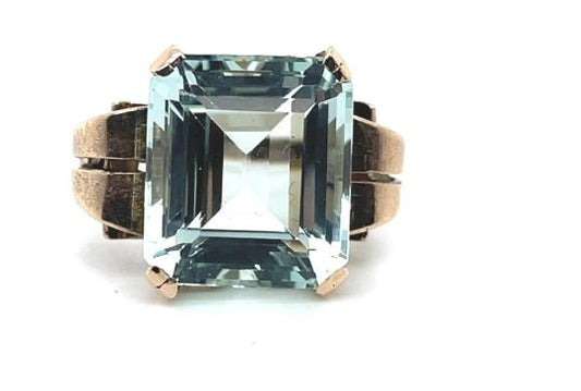 Original Retro 10ct Aquamarine 14K Ring