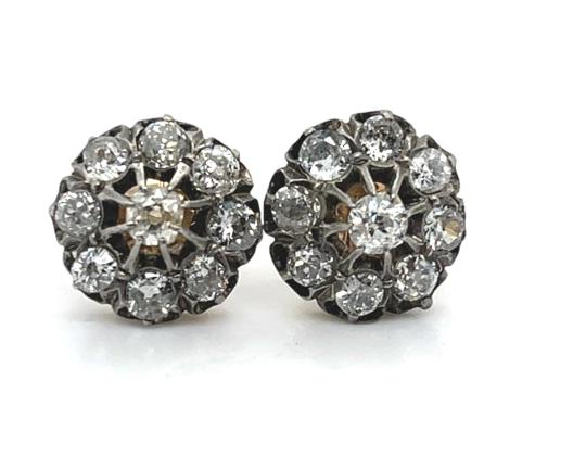 Original Victorian 2.75ct Diamond Silver on 14K Earrings