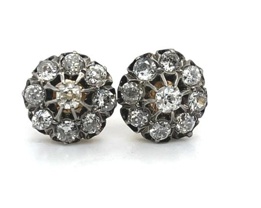 Original Victorian 2.75ct Diamond Silver on 14K Earrings