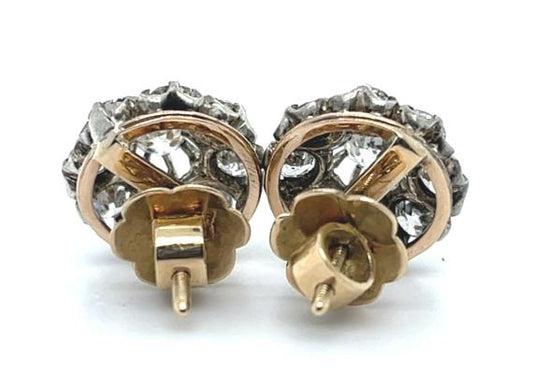 Original Victorian 2.75ct Diamond Silver on 14K Earrings