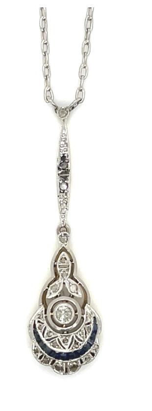 .16ct Diamond .12ct Sapphire PT+18K Pendant