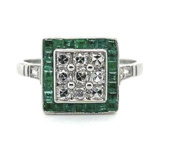 1.10ct Diamonds 1.16ct Emerald Platinum Handmade Ring