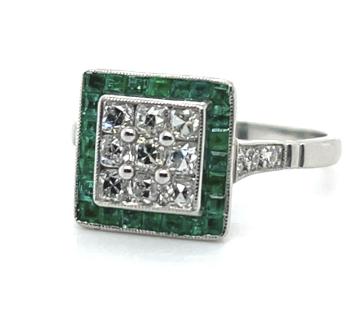 1.10ct Diamonds 1.16ct Emerald Platinum Handmade Ring