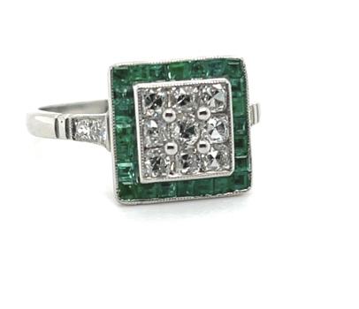 1.10ct Diamonds 1.16ct Emerald Platinum Handmade Ring