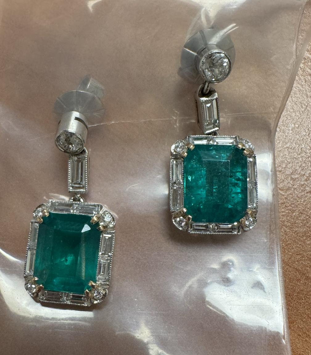 4.60ct Emerald 2.06ct Diamond PT Earrings