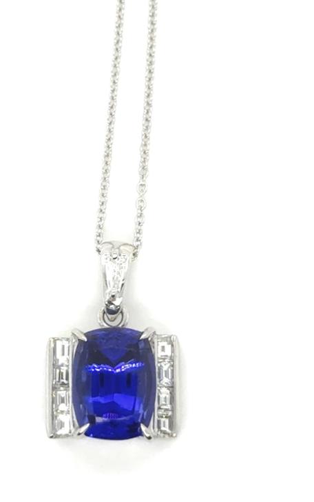 4.24ct Tanzanite PT Pendant .49ct Dia 6.20g 16" Chain
