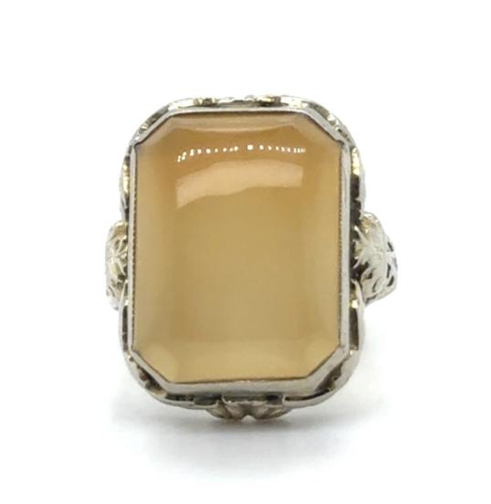 Original Art Deco 6.5ct Agate Ring 14K (Circa 1920s) 4.60g 4.75 Size