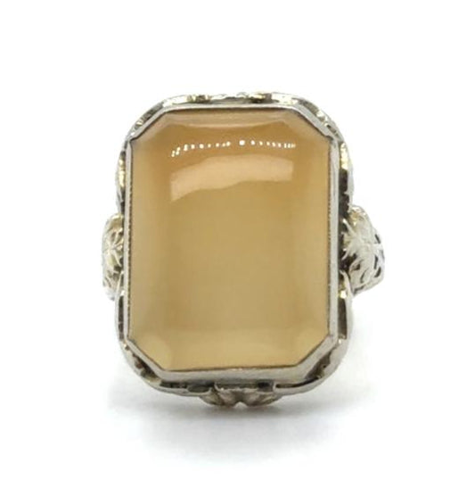 Original Art Deco 6.5ct Agate Ring 14K (Circa 1920s) 4.60g 4.75 Size
