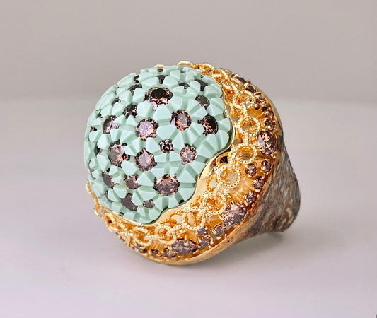 Signed Italian Pinkish-Brown Diamond Ring