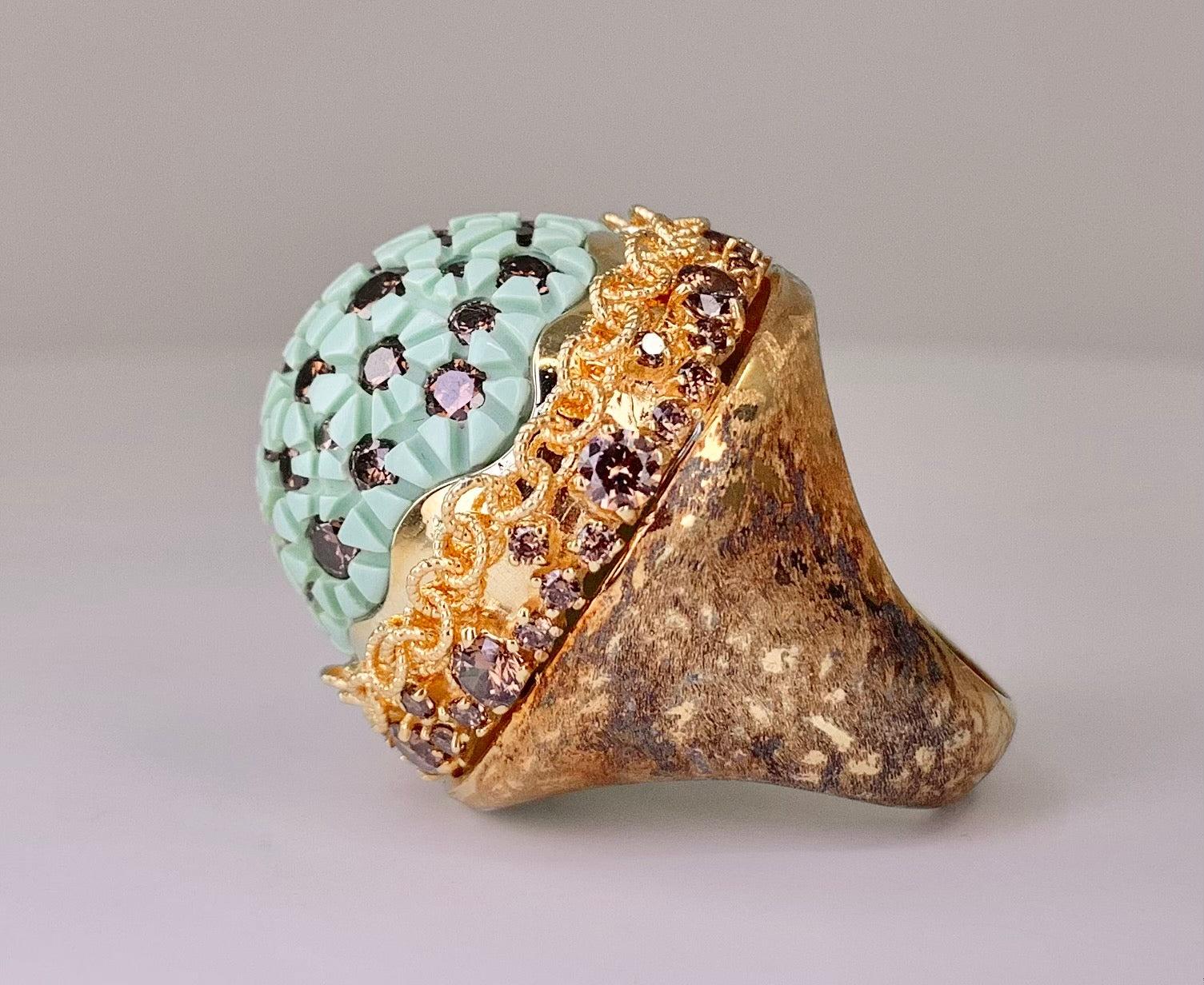 Signed Italian Pinkish-Brown Diamond Ring