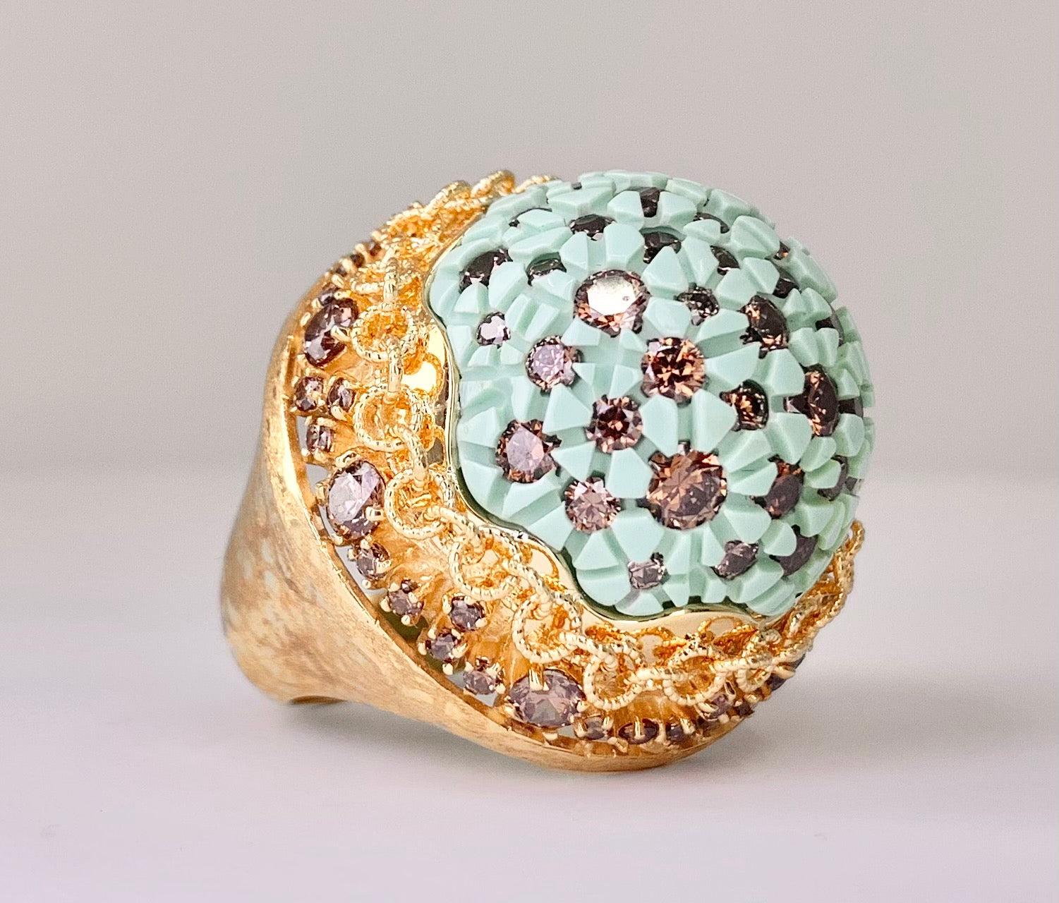 Signed Italian Pinkish-Brown Diamond Ring