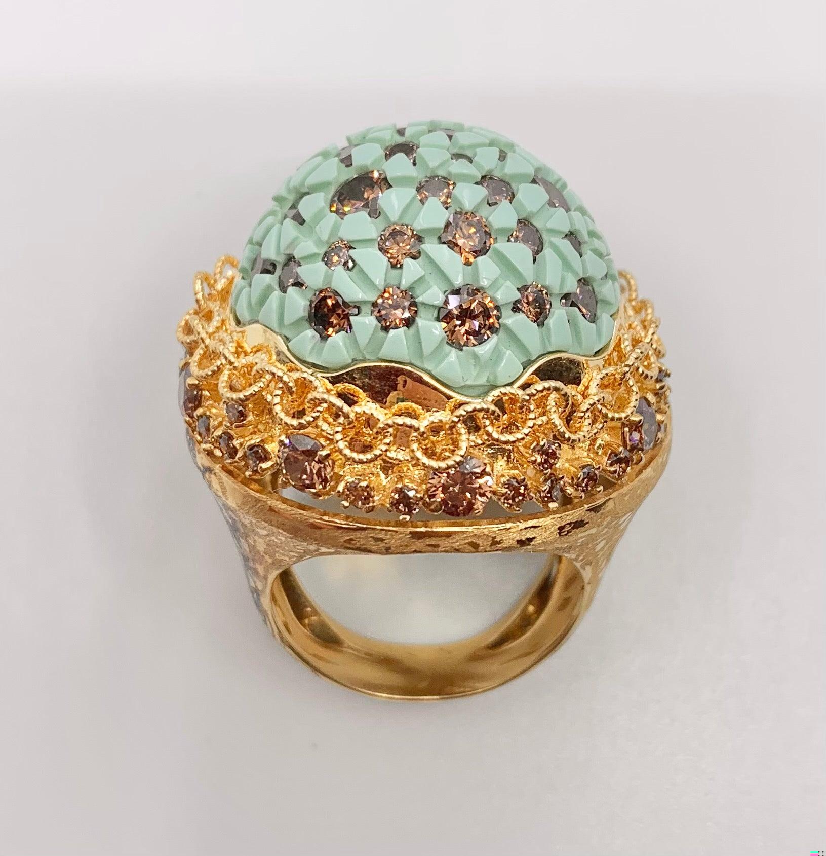 Signed Italian Pinkish-Brown Diamond Ring