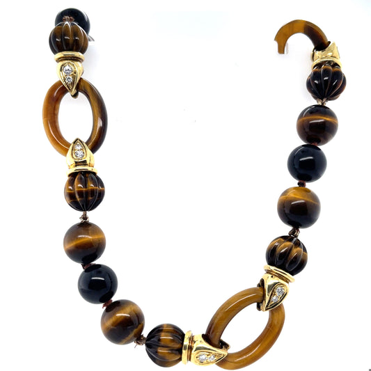 18KY Necklace | Tiger Eye and Diamonds .90ct