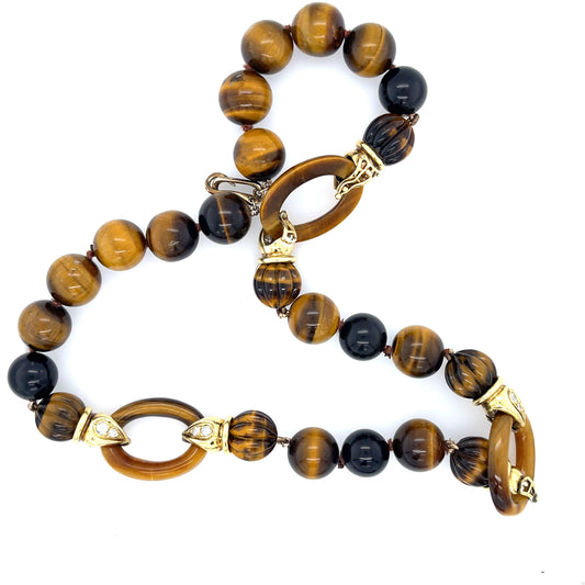 18KY Necklace | Tiger Eye and Diamonds .90ct