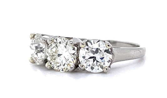 .88ct Old European Diamond 1.55ct SD Platinum Three Stone Ring (Vintage 1930s)