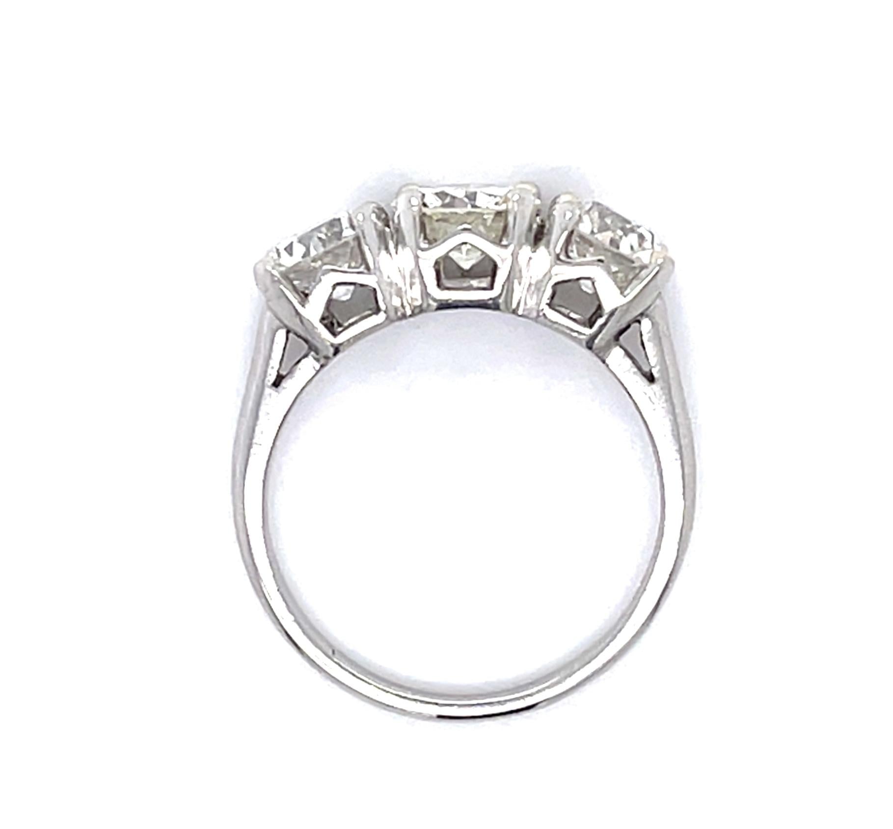 .88ct Old European Diamond 1.55ct SD Platinum Three Stone Ring (Vintage 1930s)